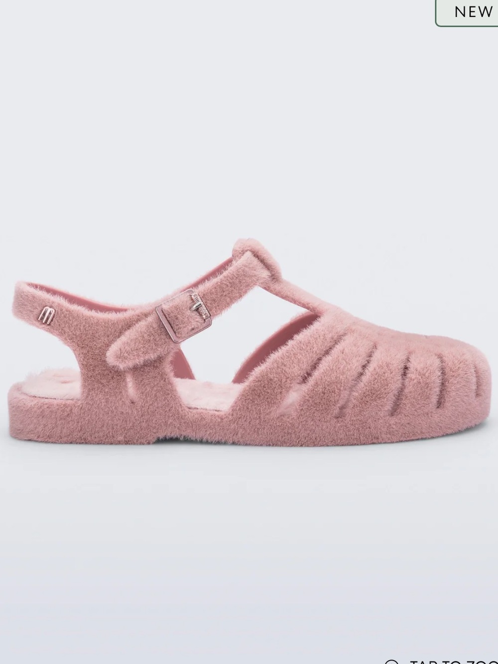 NWOT Melissa Anthropologie Possession Warm Pink Fuzzy Sandals - Picture 1 of 15